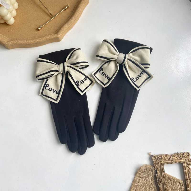 Korean Knitted Bow Cold Proof Fl Finger Touch Screen Gs For Wens Winter Plus Veet Thicken Windproof Driving Warm Y251210