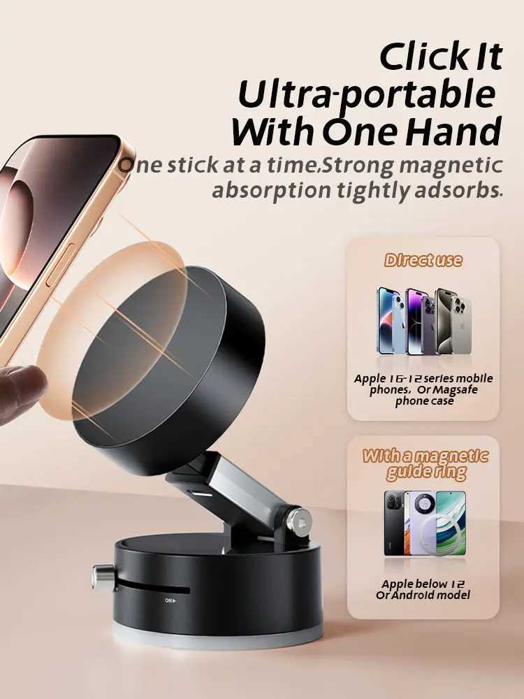 Suction Car Phone Mount for All Phones Double Sided Magnetic Vacuum Suction Phone Mount Holder for Car Sn Mirror C251210