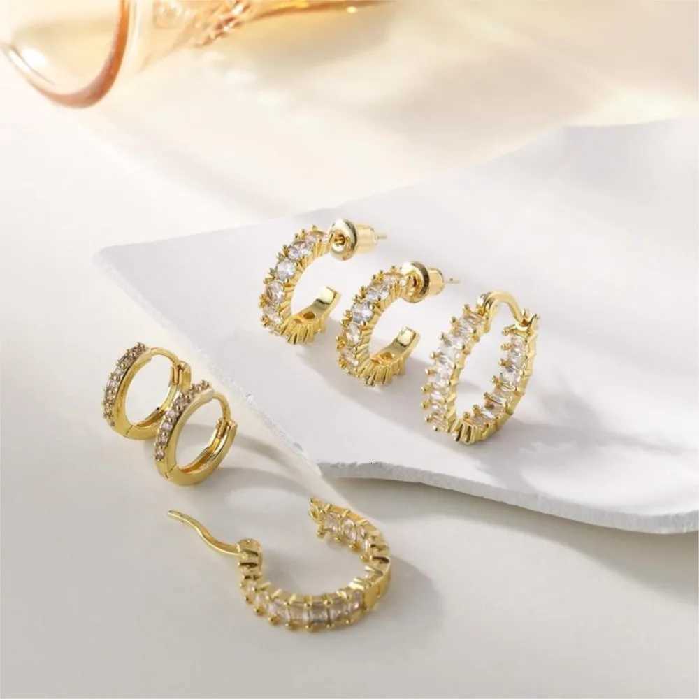 3pcs/set 14K Gold-Plated Rhinestone Cubic Zirconia Hoop Earrings for Women Chunky Small Earring Set Huggies Daily Jewelrys GiftsXJ251210 - view 4