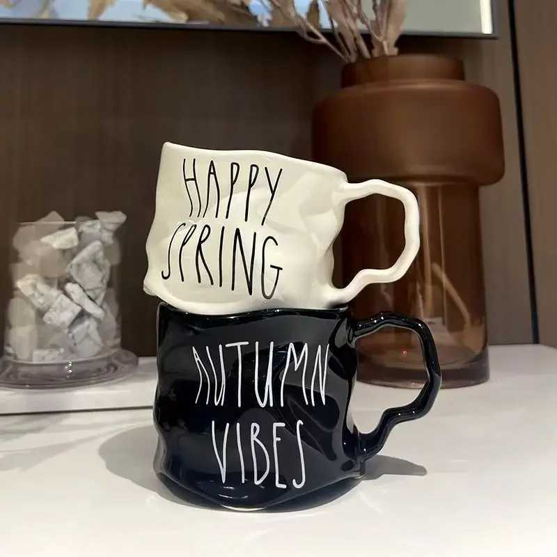 Irregular High Aesthetic Ceramic Mug with Mirror Finish Creative Coffee Mugs Simple Breakfast Milk Cups Birthday Gift Tea Cup C251210