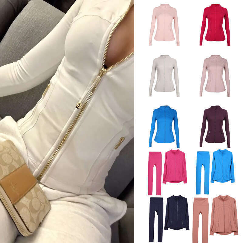 Gym Women's Yoga Gold Zipper Set and Long Sleeve luluity lemonive Jacket Shorts Pants Sports Shaping Tight Clothing luluity lemonive set jacket leggings Sweatshirt