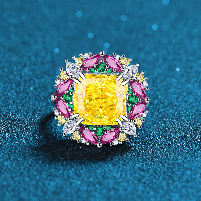 Designer Luxury Hari Candy Collection Ice Flower Cut S925 Full-Body Sterling Silver Adjustable Open Ring for Women Golden Yellow High-Carbon Diamond F