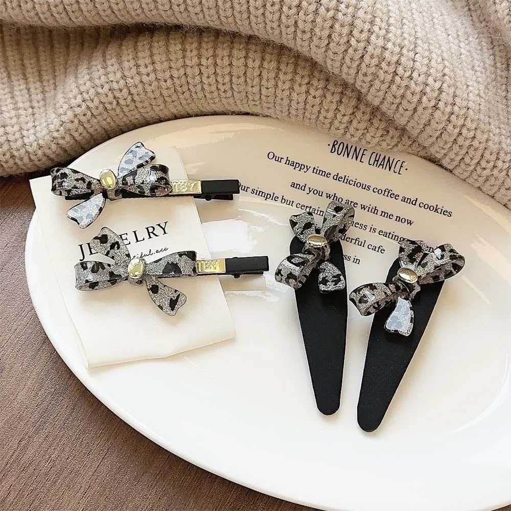 Stylish Korean High-End Leopard Print Bow Hair Clip Acrylic Side Duck Mouth BB Hairpin for Wen And Girls Fashion Accory Y251210