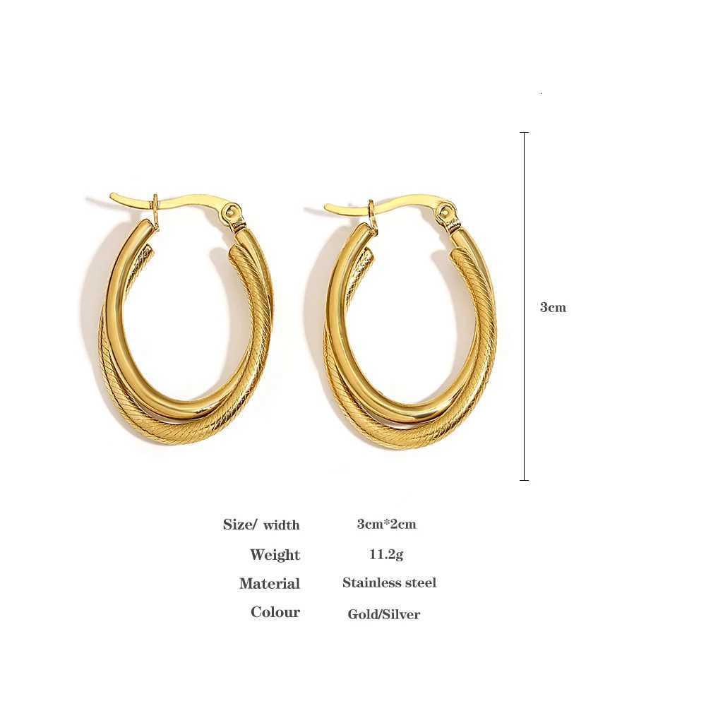 Greatera Trendy Two Tone Stainless Steel Double Twist Hoop Earrings for Women Gold Plated U-Shaped Earrings Waterproof JewelryXJ251210 - view 7