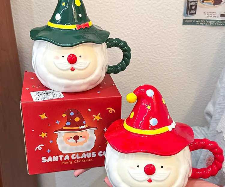 Christmas Santa Claus Ceramic Mugs Gift Elegant Couple Set Large Capacity Drinking Breakfast Cups with Lid for Home Use C251210