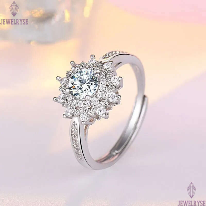 sweet snowflake moissanite stone band rings S925 silver sun flower cute lovely designer OL elegant love bride ring luxury wedding jewelry for women