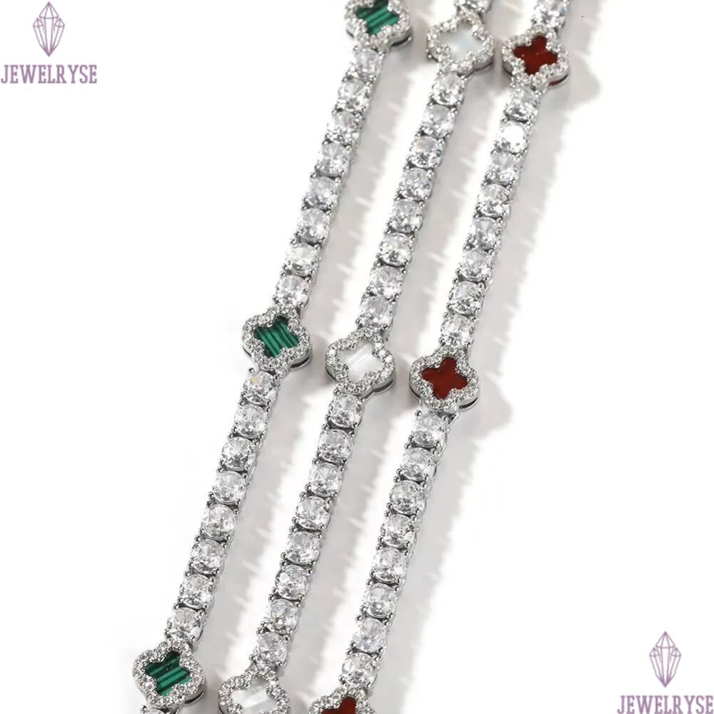 New Arrivals Lucky 4 Leaf Clover Tennis Bracelet Necklace Set for Women Men Hip Hop Iced Out Enamel Colored Jewelry Wholesale