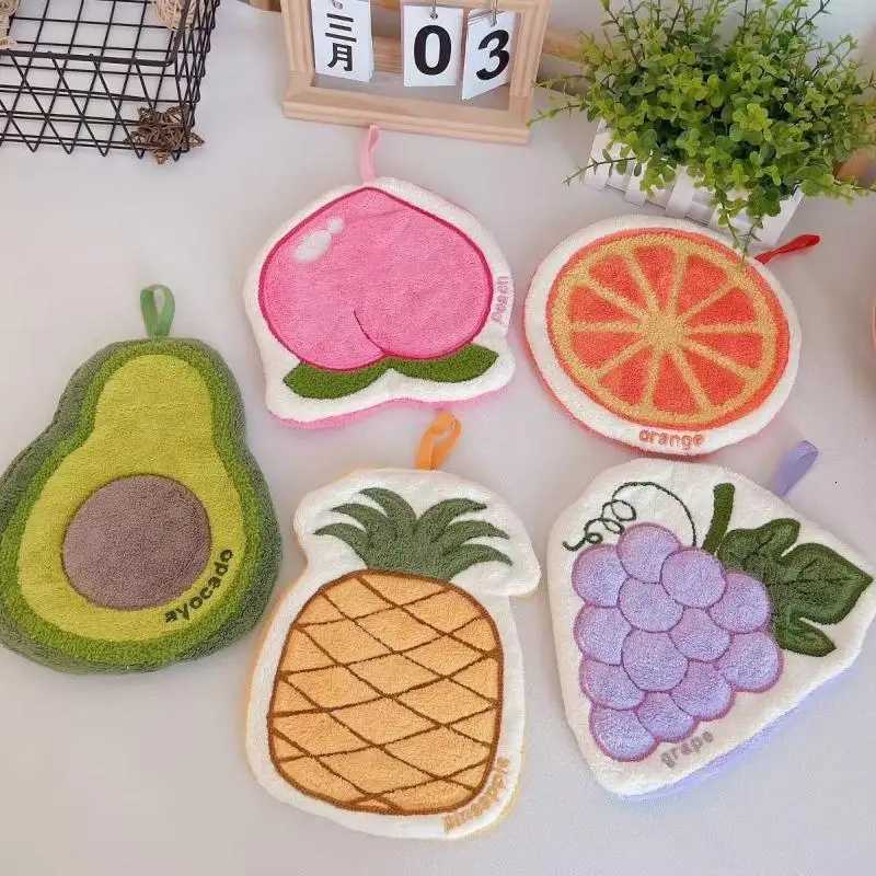 Cartoon Fruit Hand Towel Hanging Absorbent Bathroom Kerchief Coral Fleece Thickened Washcloth C251210