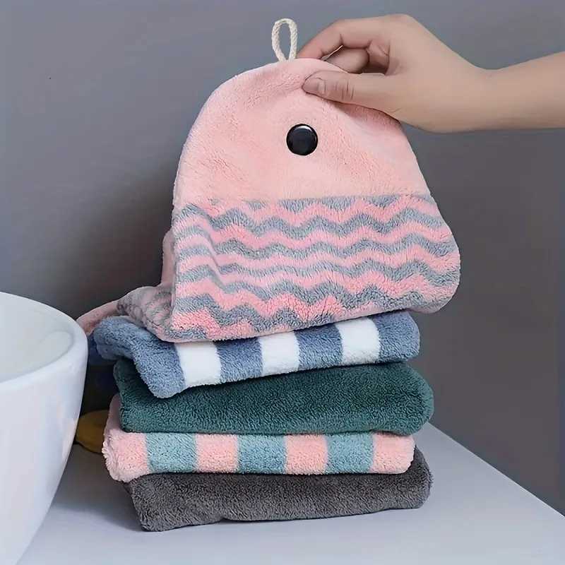 1/3pcs Cute Fish-Shaped Hand Towels - Soft Absorbent Coral Fleece Hanging Design with Striped PatternsPerfect for Bathroom C251210