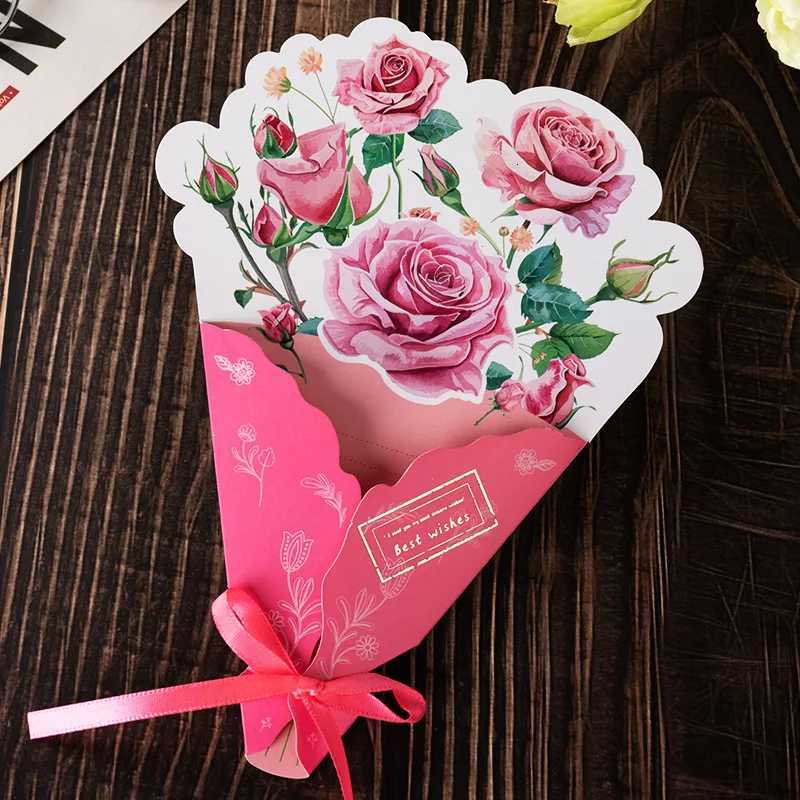 Floral Bouquets Card 3D Hot Stamping Greeting Cards Festivals Blessings Message Cards Souvenirs Creative Small Cards H251210