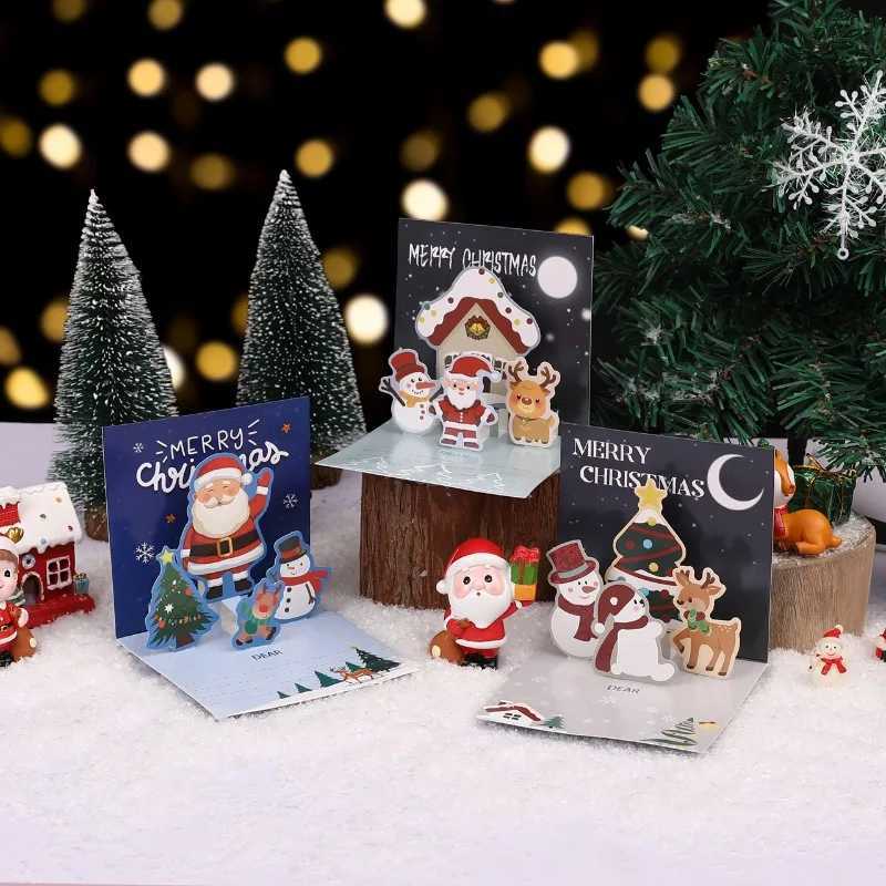 up style 3D Christmas card cartoon cute elk polar bear card happy holiday es folding card gift H251210
