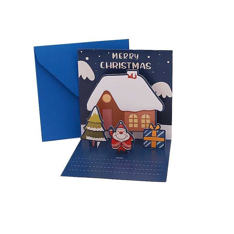 12pcs/set Christmas Cards with Envelopes Sticker Christmas Tree Gift Cards Holiday Greeting Cards Decorations Festive Cards H251210