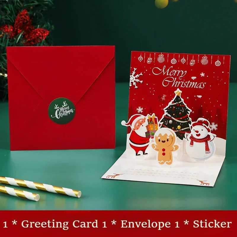 3D up Merry Christmas Cards Greeting Cards with Envelope Santa Claus Snowman Laser Cut Xmas Happy New Year Greeting Cards H251210