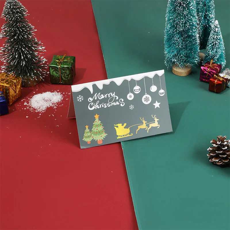 8pcs/set Merry Christmas Fold Greeting Cards Party DIY Gift Card New Year Postcard Print Gift Card Christmas Decoration Supplies H251210