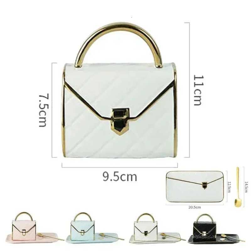 Bag Shaped Coffee Mug Luruxy Aesthetic Cup Ceramic Handbag Shape Tea Mug Saucer Set Dessert Afternoon Water Cup Drinkware Gift C251210