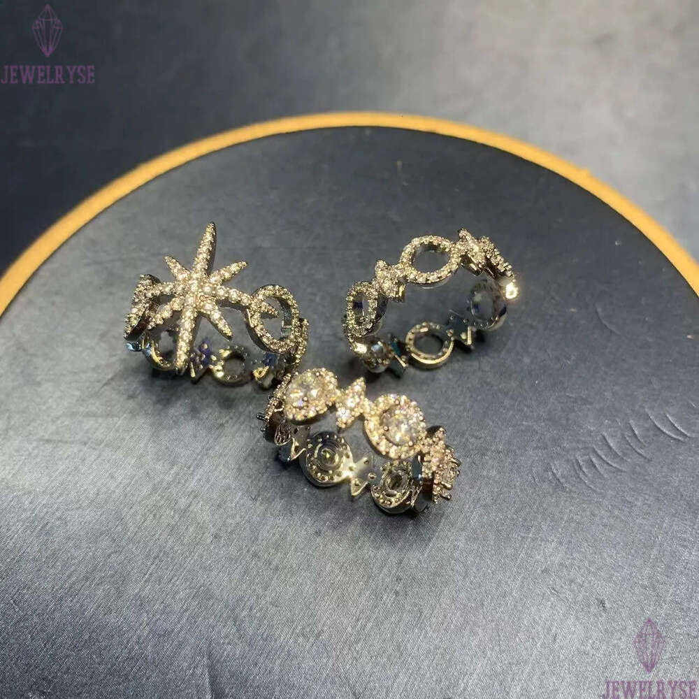 luxury silver diamond star designer ring for women retro vintage shine crystal circle round hollow charm elegant rings jewelry