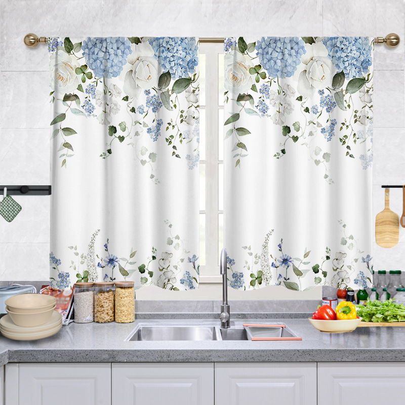 YL-37931 Spring Floral Digital Print Kitchen Filter Curtain Living Room Cafe Bathroom Short Curtain Rod