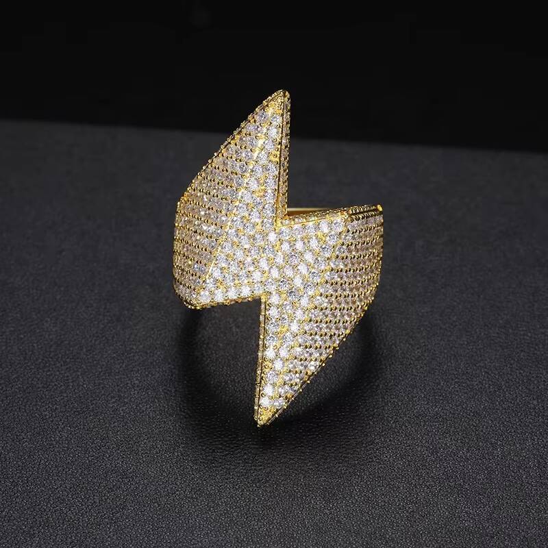 Hip Hop 18K Gold Plated Luxury Solid 925 Silver Pass Diamond Tester Iced Out GRA VVS Moissanite Lightning Flash Men Ring