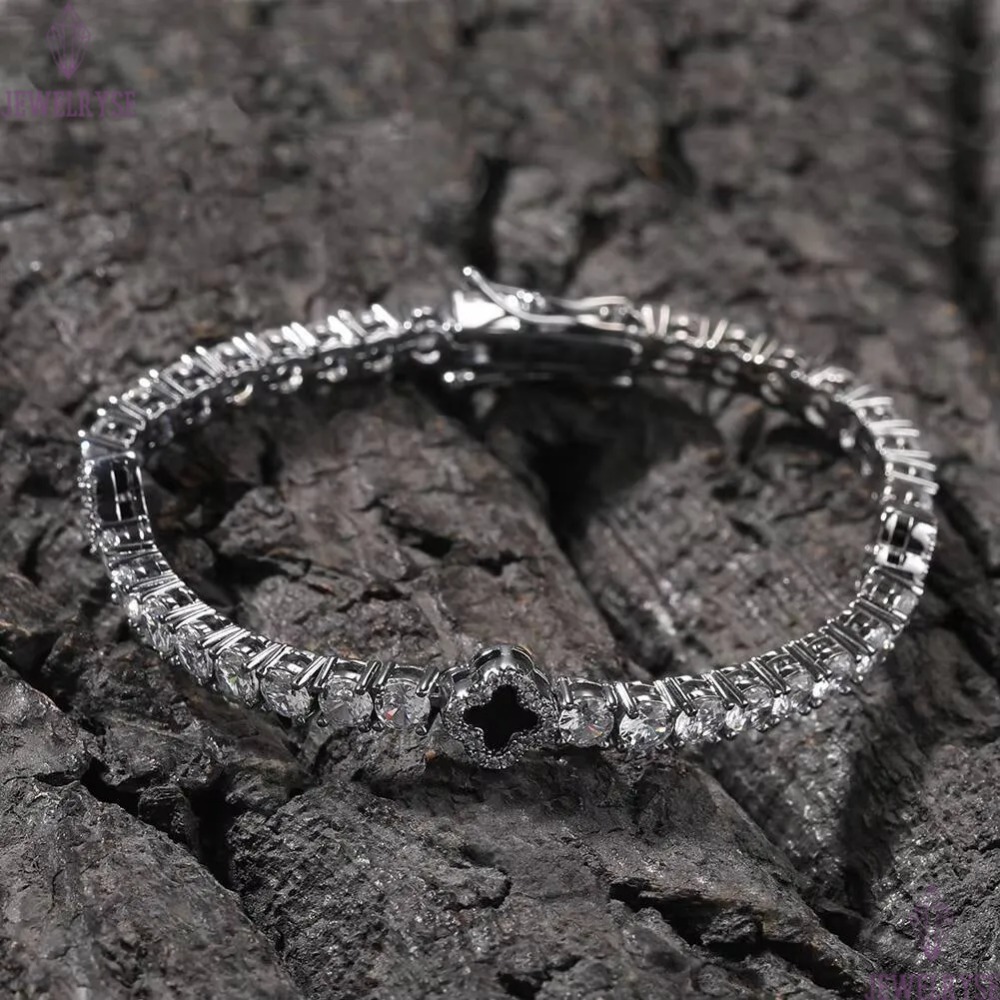 New Arrivals Lucky 4 Leaf Clover Tennis Bracelet Necklace Set for Women Men Hip Hop Iced Out Enamel Colored Jewelry Wholesale