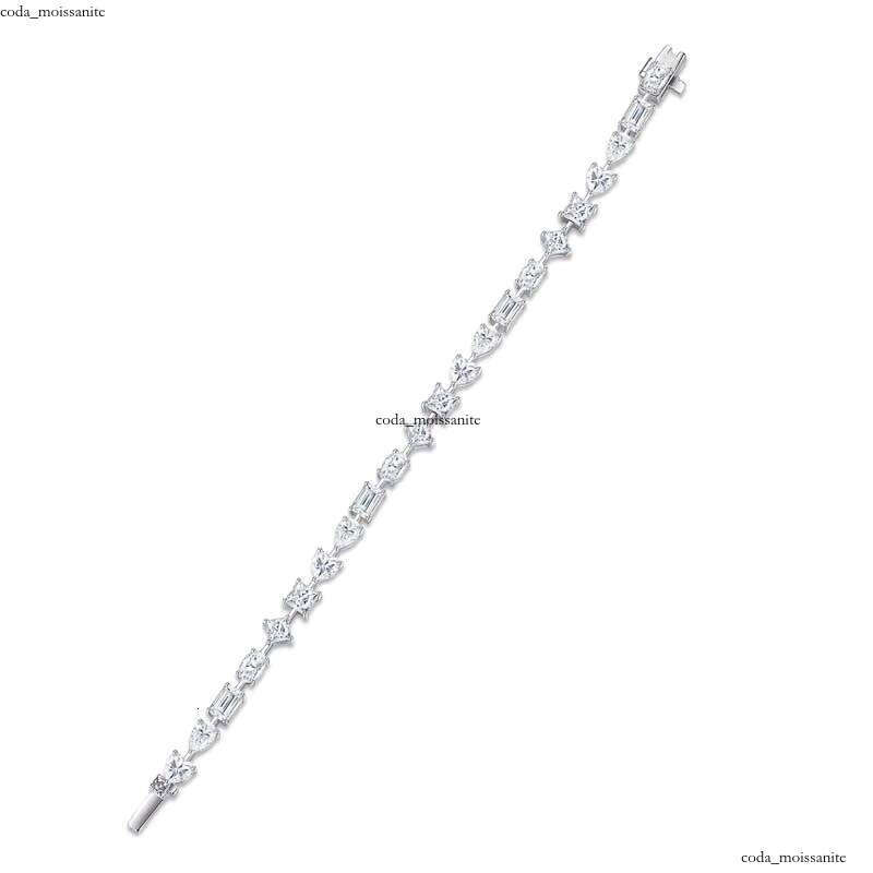 Shiny VVS Moissanite Mixed Cut Tennis Bracelet with Round Princess Baguette Gemstones 925 Silver 18k White Gold Plated Hip Hop Jewelry