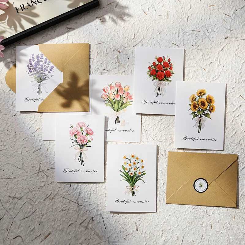 1/4/8 sets Flower Bouquet Cards with Envelopes for Thank You Wedding Vntine Christmas Birthday Parents Wife Tea H251210