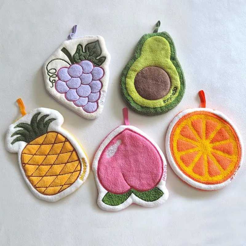 Cartoon Fruit Hand Towel Hanging Absorbent Bathroom Kerchief Coral Fleece Thickened Washcloth C251210