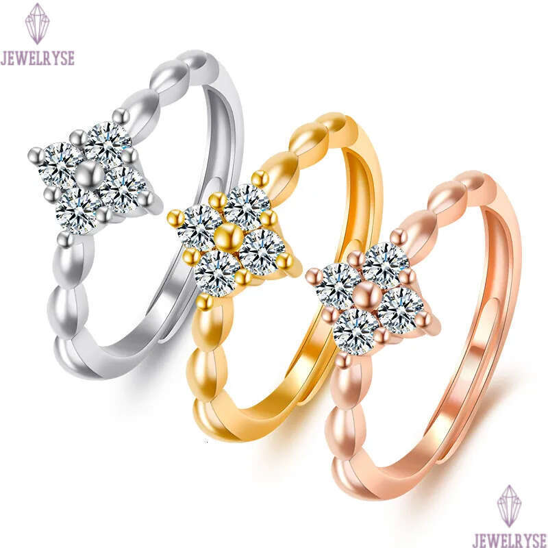 S925 Silver Cute Clover Designer Rings for Women Girls Fashion Luxury Crystal CZ Zircon Sweet Four Leaf Design Chinese Nail Finger Love Ring Jewelry G