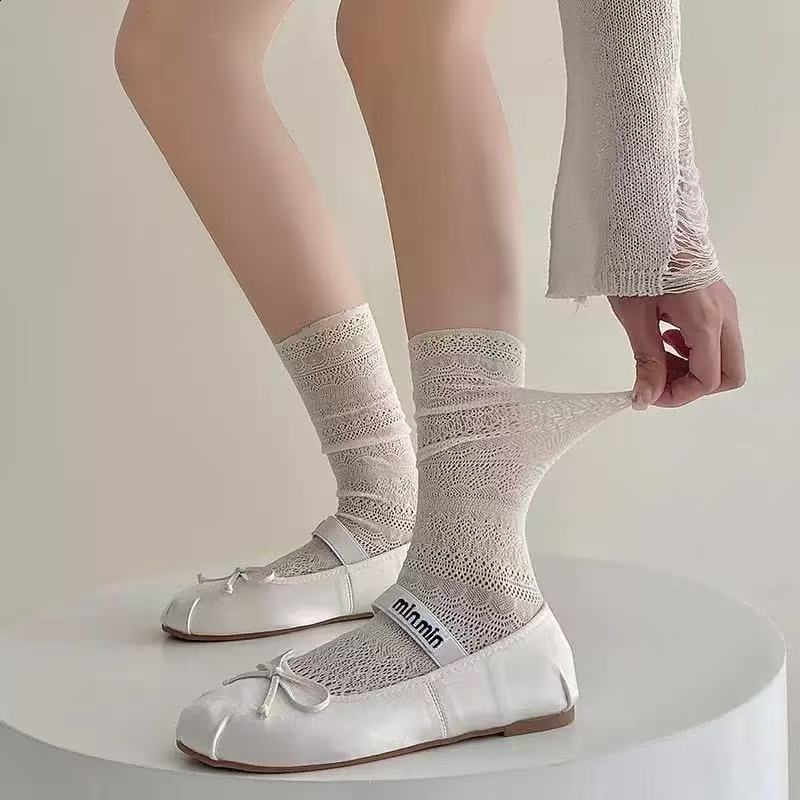 Lolita Socks for Women Pile Socks Spring and Summer Princess Bow Lace Socks JK Calf Socks 250908