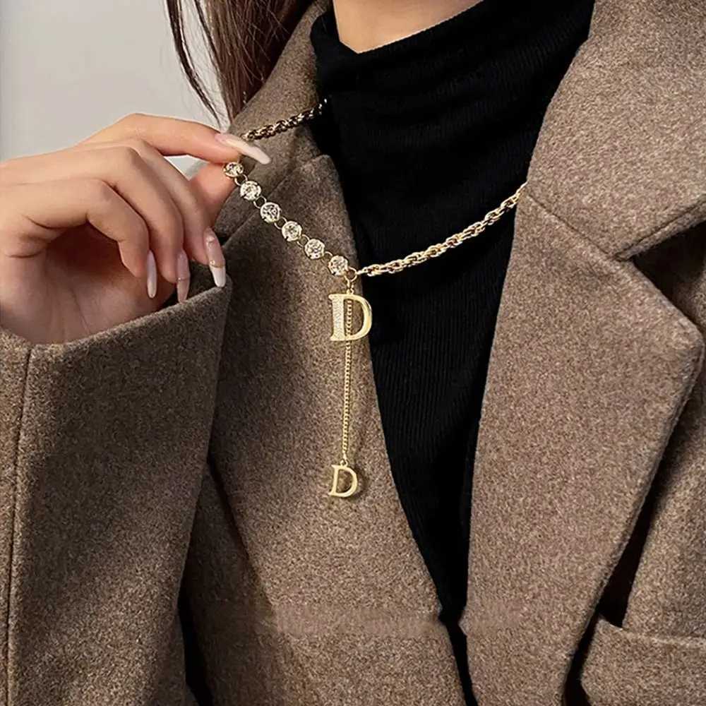 Design Sense Micro Setting Zircon D Letter Pendant Long Necklace Winter Sweater Chain Fashion Jewelry For Wan Girls Party Gift Y251210