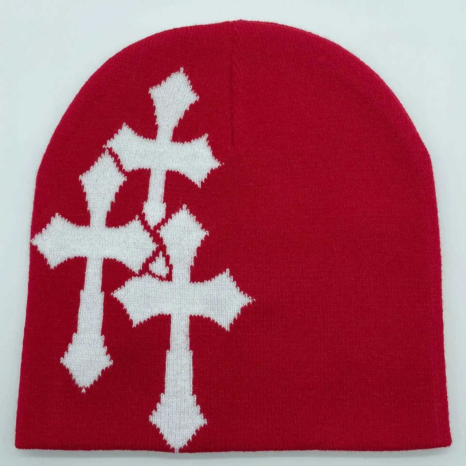 Luxury 1PC New Millennium Cross Hacquard Knitted Hat Autumn Winter Keep Warm Popular Hip Hop Beanie Street Fashion Outdoor Cold Cap Y251209