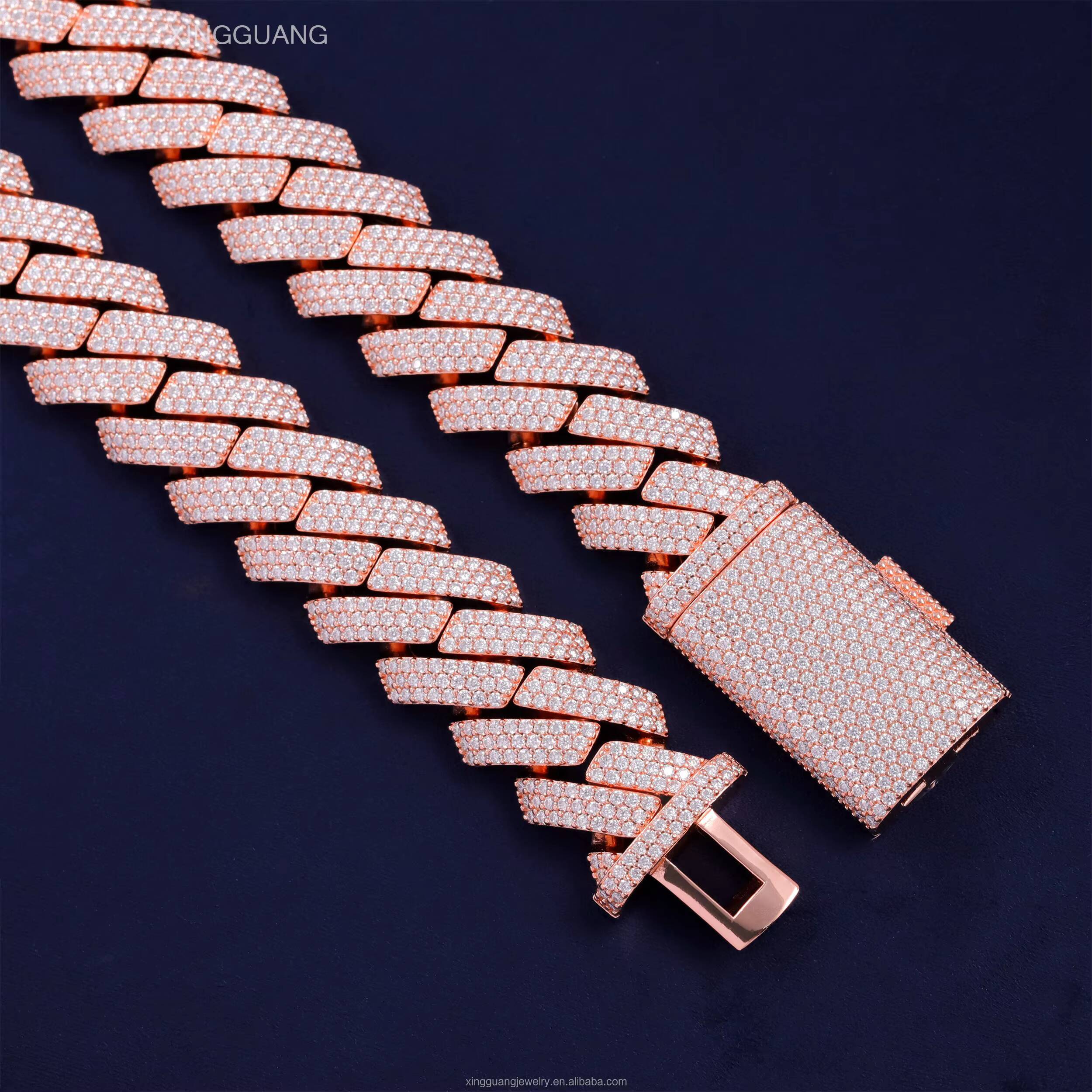 High Quality Cuban Hip Hop Jewelry 20mm 3row 925 Sterling Silver VVS Miami Moissanite Diamond Iced Out Cuban Link Chain Necklace