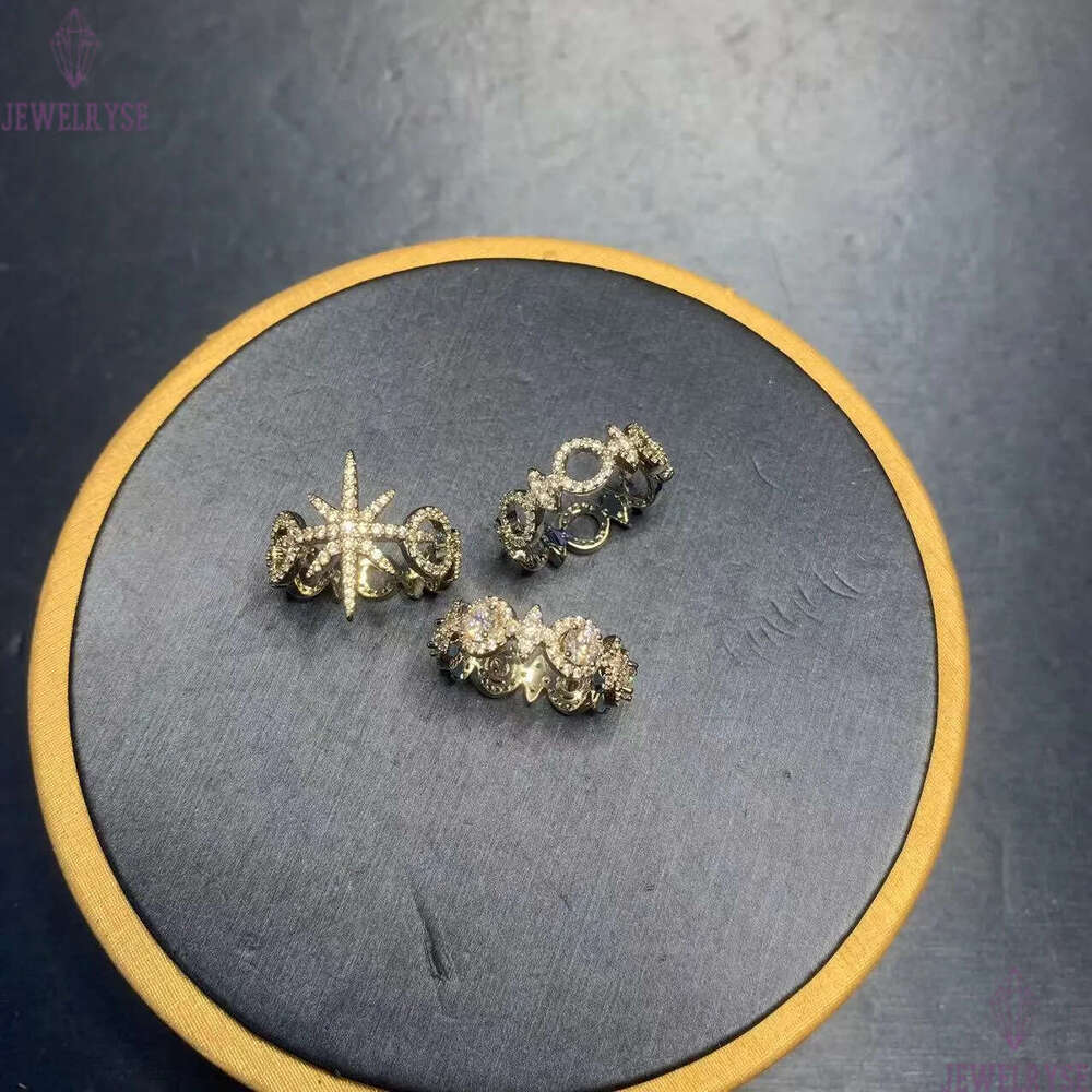 luxury silver diamond star designer ring for women retro vintage shine crystal circle round hollow charm elegant rings jewelry