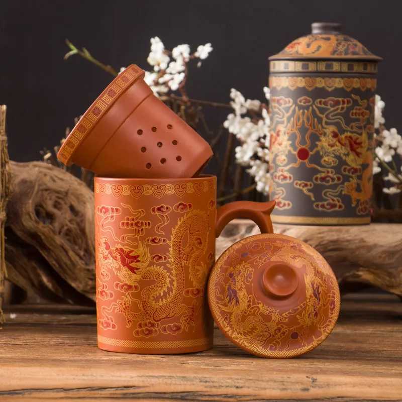 Handmade Dragon Beauty Purple Clay Tea Mug with Lid and Infuser Ceramic Water Mug Handmade Drinkware Office Teacup C251210