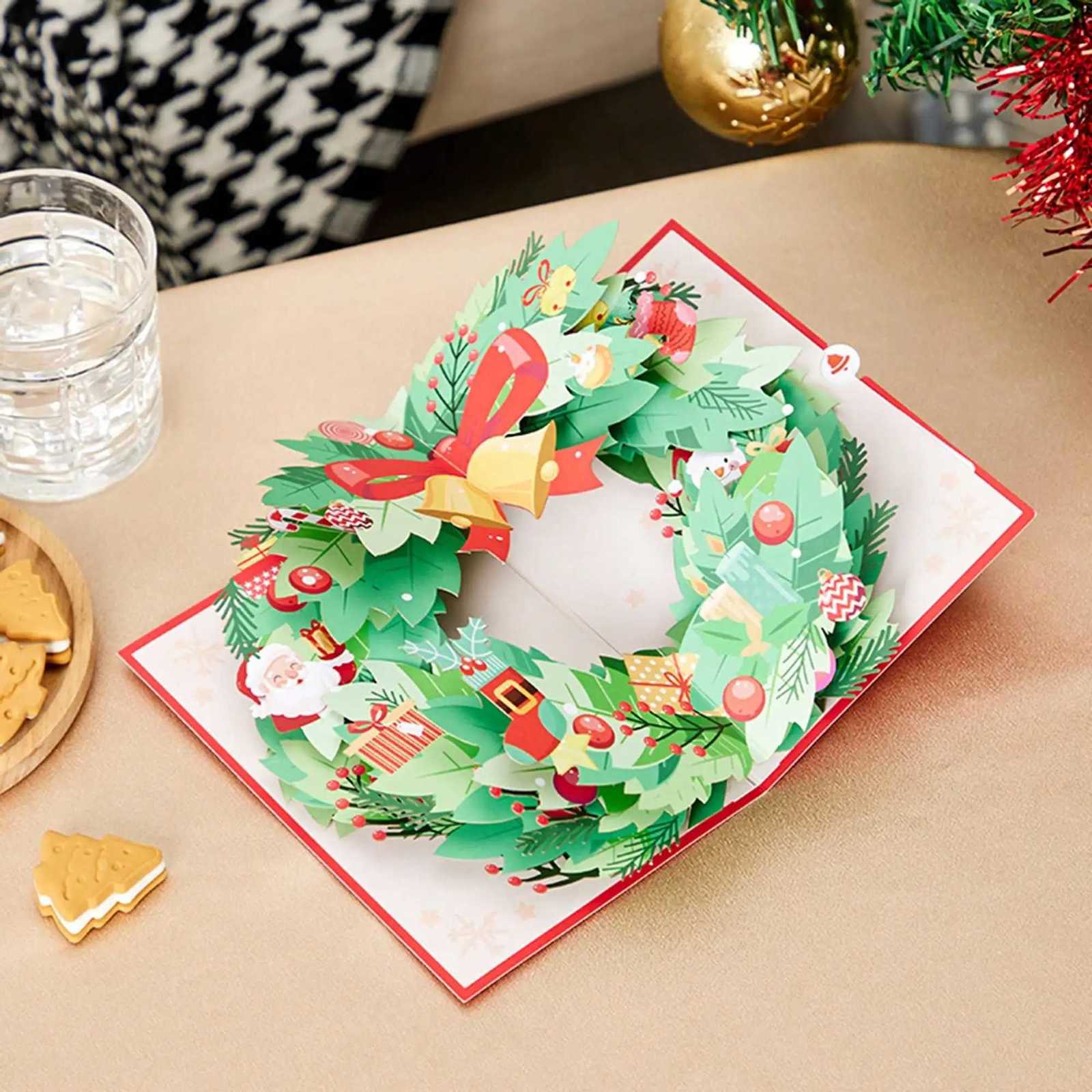 1pcs Christmas Wreath -Up Greeting Card Merry Christmas Gift for Family Xmas Pattern Card H251210