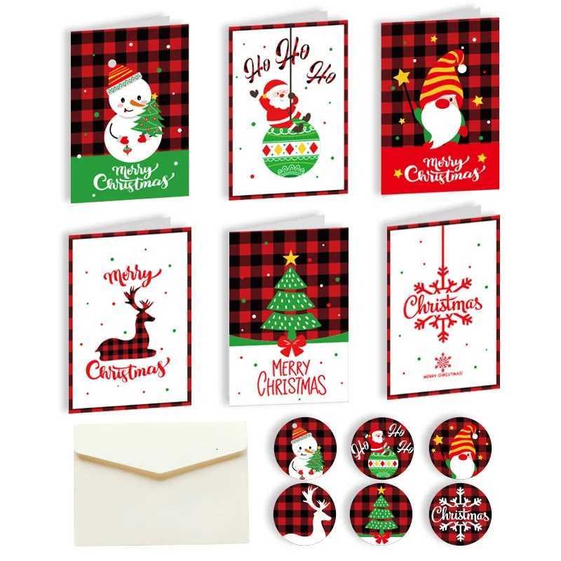 12pcs Merry Christmas Greeting Cards with Envelopes Stickers Folding Type Cartoon Print Gift Cards Christmas Decoration Supplies H251210