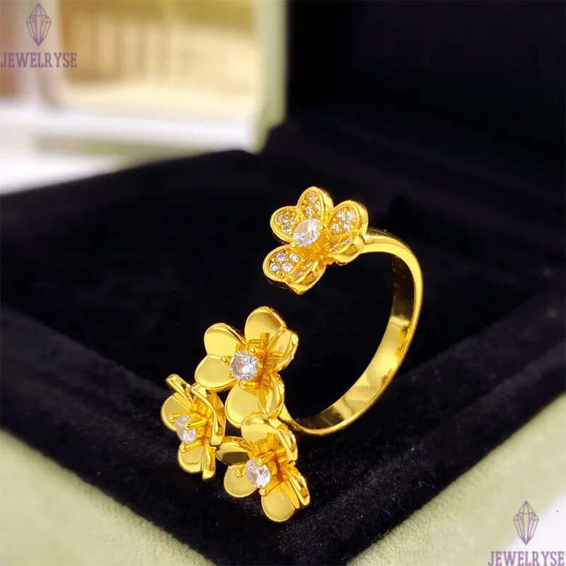 Luxury clover flower designer charm ring jewelry 18k gold silver shine crystal flowers rings