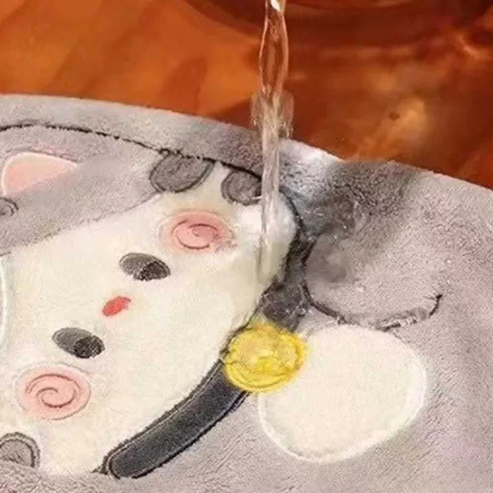 Cute Cat Hand Towel Quick Drying Kitchen Cleaning Rag Coral Velvet Cartoon Animal Absorbent Bathroom Hanging Towel Home Supplies C251210