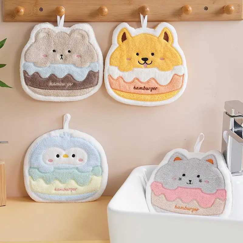 Cartoon Burger Animal Towel Hanging Kitchen Hand Wipe Thickened Handkerchief Rag Absorbent With Hanging Loop Bathroom Supplies C251210