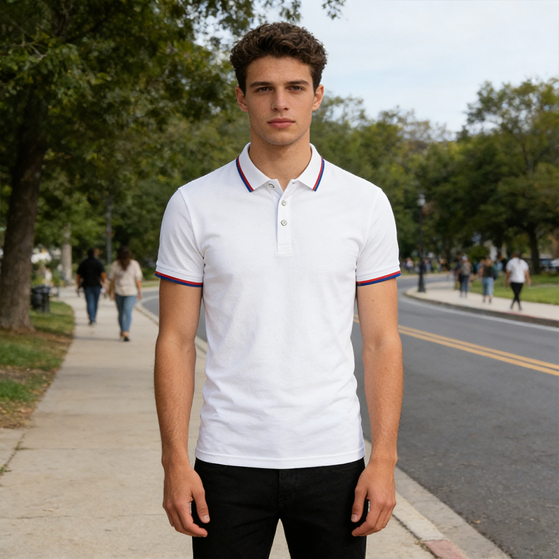 Men's Contrast Trim Polo Shirt Short Sleeve Casual Golf Shirt with Collar for Daily & Business Wear CF3699
