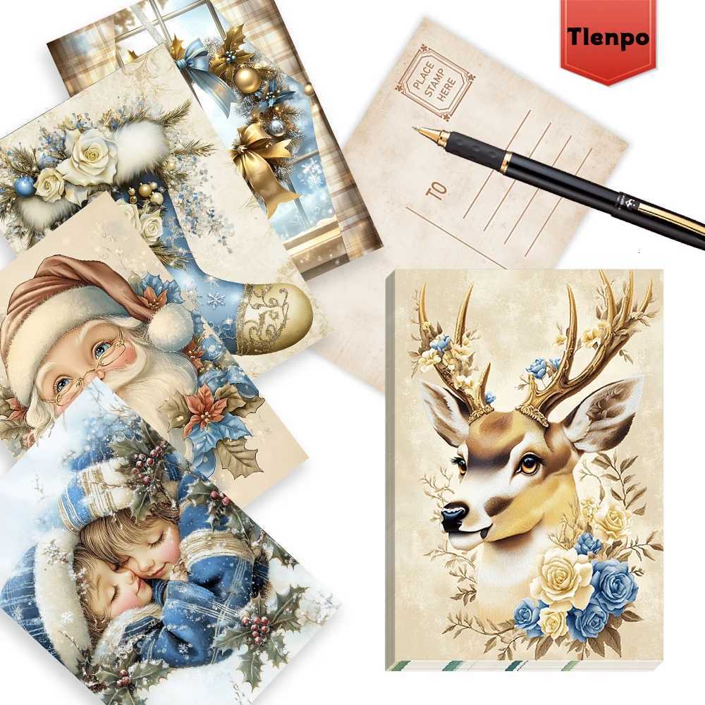 32pcs Blue Vintage Christmas Postcards Santa Claus Halloween Teas Day Gift Back-To-School Bedro Decor High-Quality H251210