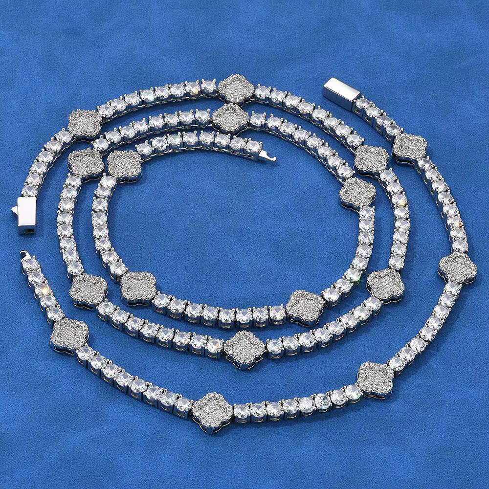 Hip Hop Jewelry Tennis Chain 925 Silver Gold/Platinum Plated Moissanite Four Leaf Clover Necklace GRA Certificate Pass Diamond