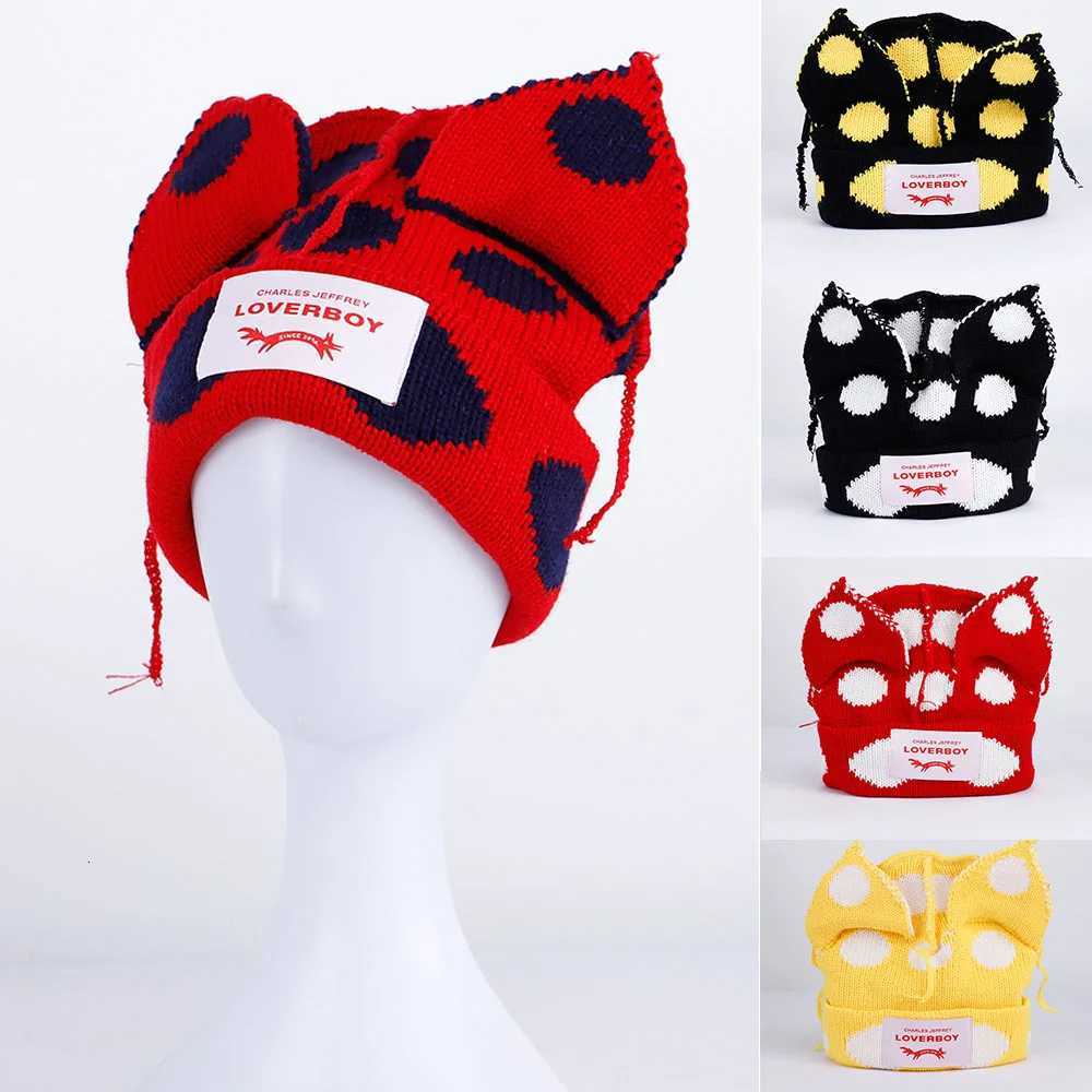 Luxury 2024 Winter Skullies Cute Women Wave point fox Hat Crochet Knitted Hat Costume Beanie Hats Women christmas Gift Hip-hop Cap Y251209