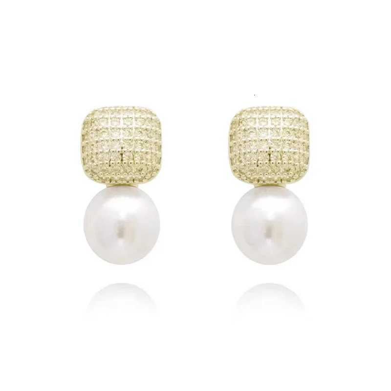 Luxury Shiny Micro Set Zircon Gold Color Square Metal Pearl Stud New in Earrings 2025 Jewelry Party Wens Fashion Accories Y251210