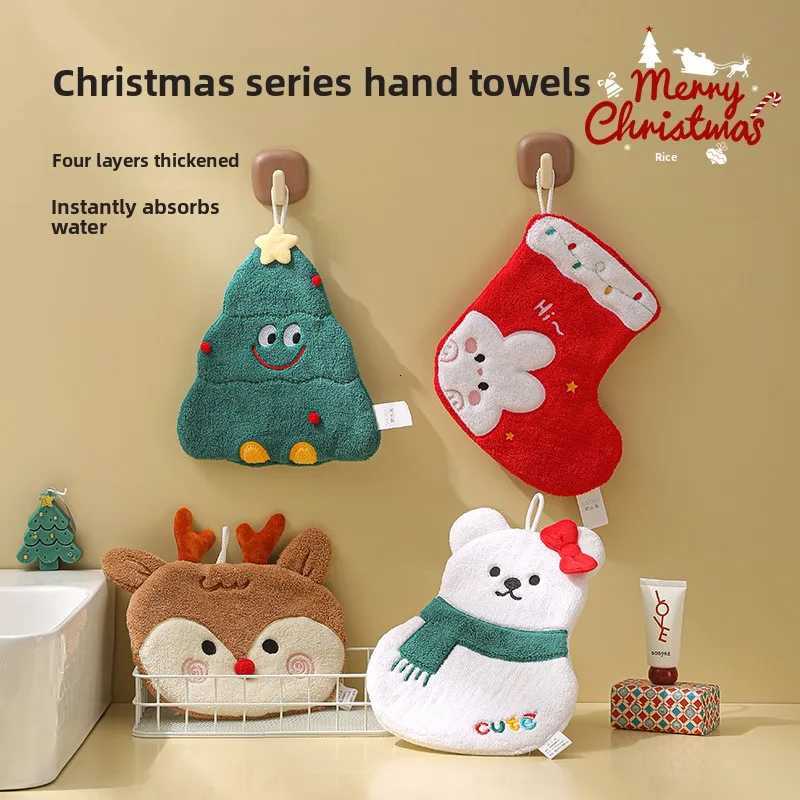1pcs color random Christmas hand towel hanging coral velvet sponge thick towel absorbent quick drying childrens cartoon embro C251210