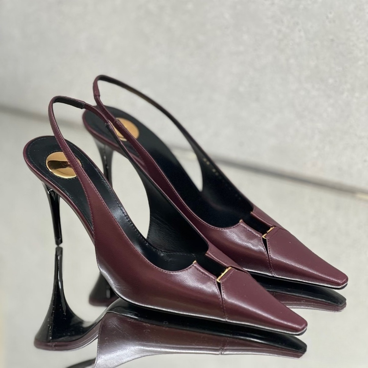 Babylone leather slingback pumps Leather sole Elasticated slingback strap stiletto Heel shoes Luxury designer women wedding shoes Simple pointed toe dress shoes