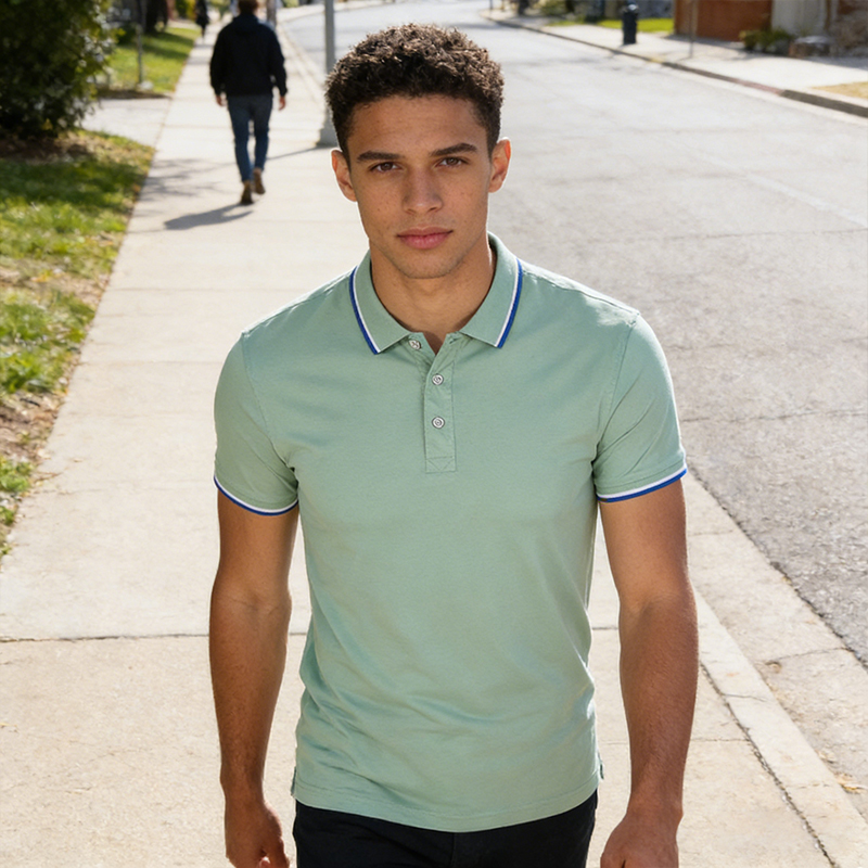 Men's Contrast Trim Polo Shirt Short Sleeve Casual Golf Shirt with Collar for Daily & Business Wear CF3699