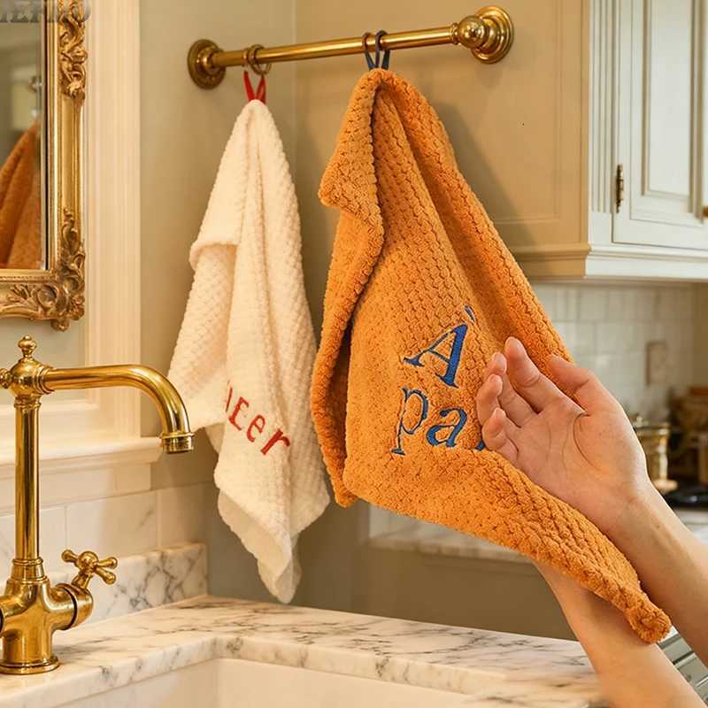 Minimst Embroidered Hand Towel French Square Cotton Towel Quick Drying Soft Absorbent for Bathroom Kitchen Decor C251210