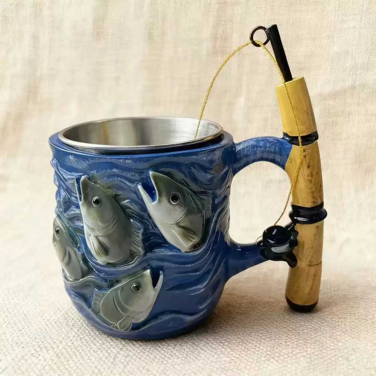 3D Resin Mug with Inner Liner - Creative Fishing Motif Versatile Glass for Coffee And Wine Unique Gift for Fish L C251210