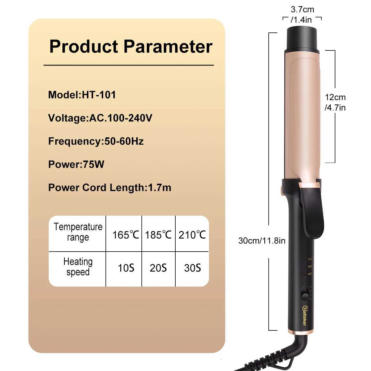 Hatteker 36mm Large Wave Curling Wand for French Lazy Curls Bangs Inward Curling Iron for Home Use Professional Styling HT-101T251210