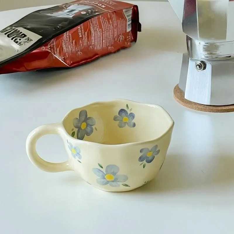 Hand Pinched Irregular Flower Ceramic Mugs Coffee Cups Milk Tea Cup Ins Korean Style Oatmeal Breakfast Mug Drinkware Kitchen cup C251210